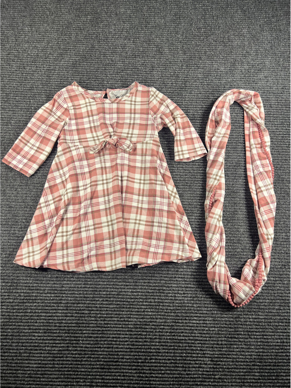 Rare Editions Toddler Girls' Pink Plaid Dress with Matching Scarf, Size 2T